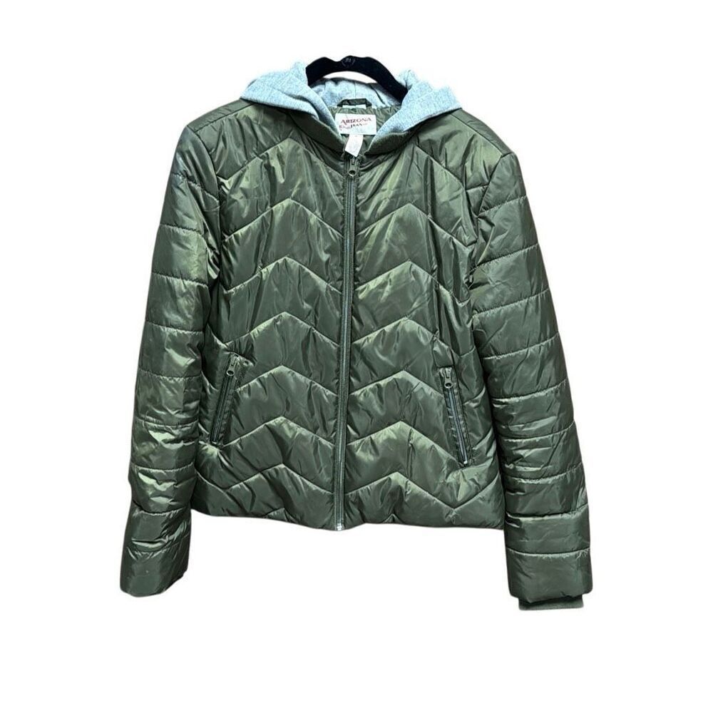 Arizona Women’s Olive Quilted Hooded Puffer Jacket Coat Size Medium